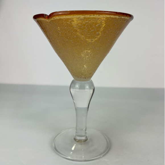 Hand Blown Amber Margarita/Martini Glasses Bubble Glass Clear Stem - Picture 1 of 7